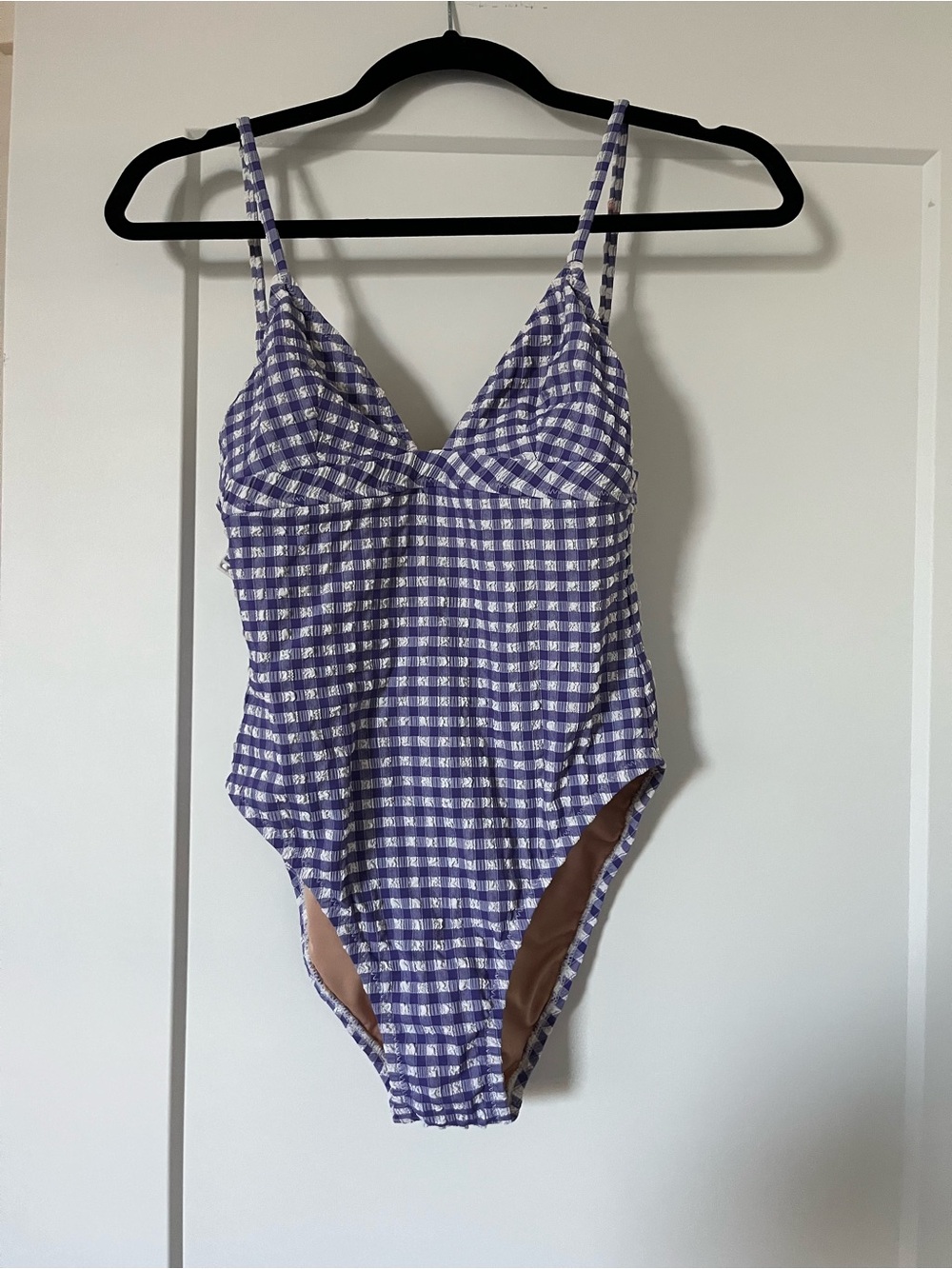 J. Crew Purple and White Gingham One-Piece Swimsuit